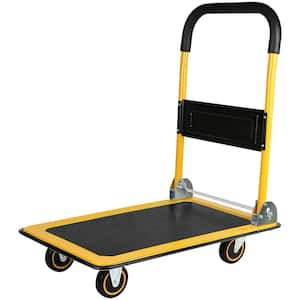 Heavy Duty Foldable 28.7 in. W Serving Tray Moving Platform Hand Truck in Yellow with Swivel Push Handle