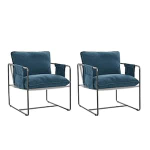 Pablo Blue Polyester Accent Chair Set of 2 with Storage Pocket