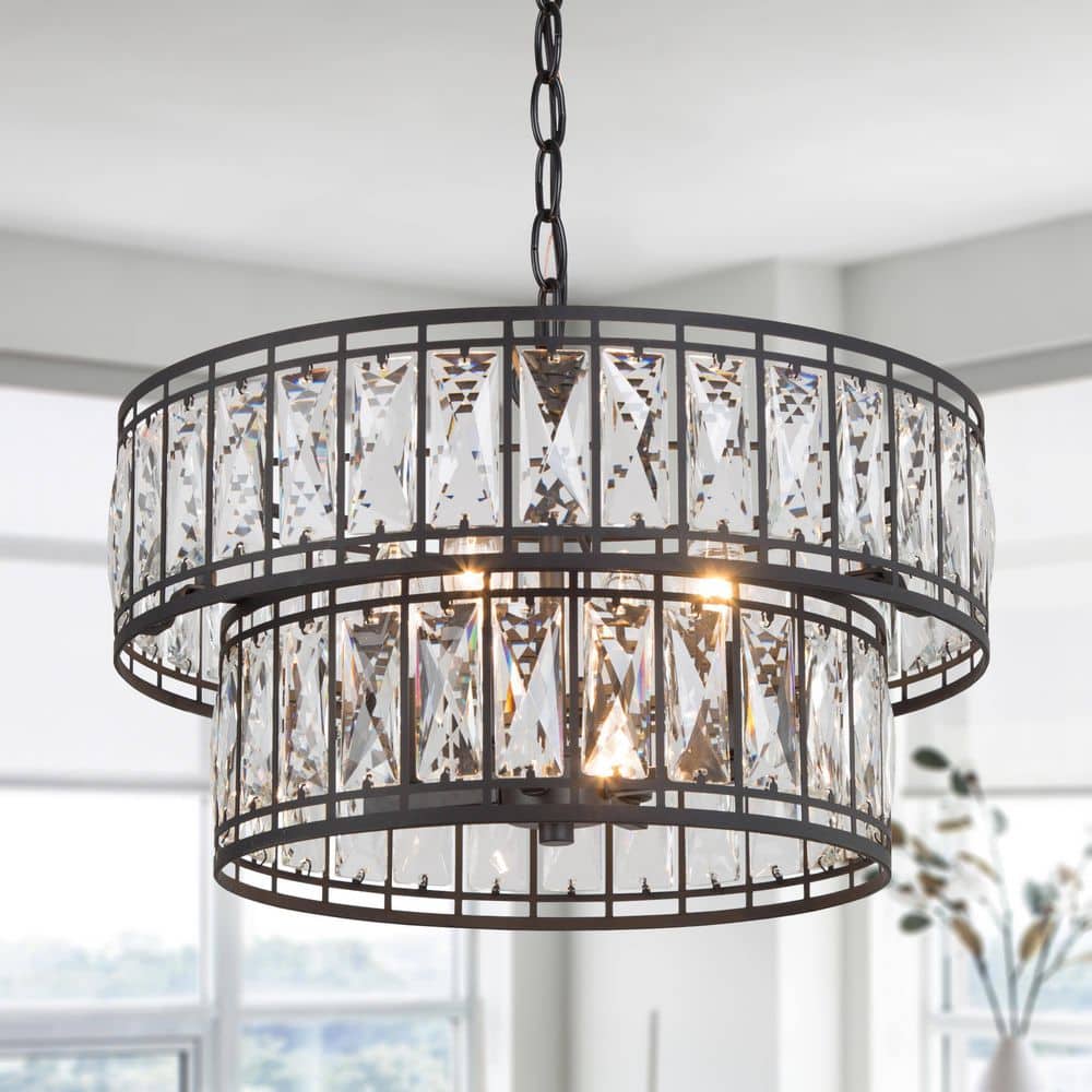 LNC Cristallo Modern 4-Light Black Candlestick Chandelier