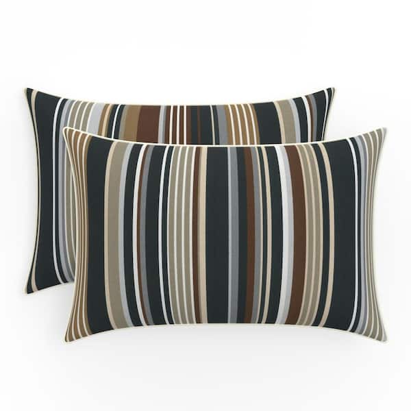 Pillow Perfect Stripe 18.5 in W x 5 in H Outdoor Lumbar Throw Pillows 2-Count in Black Multi Labrisa Rattan