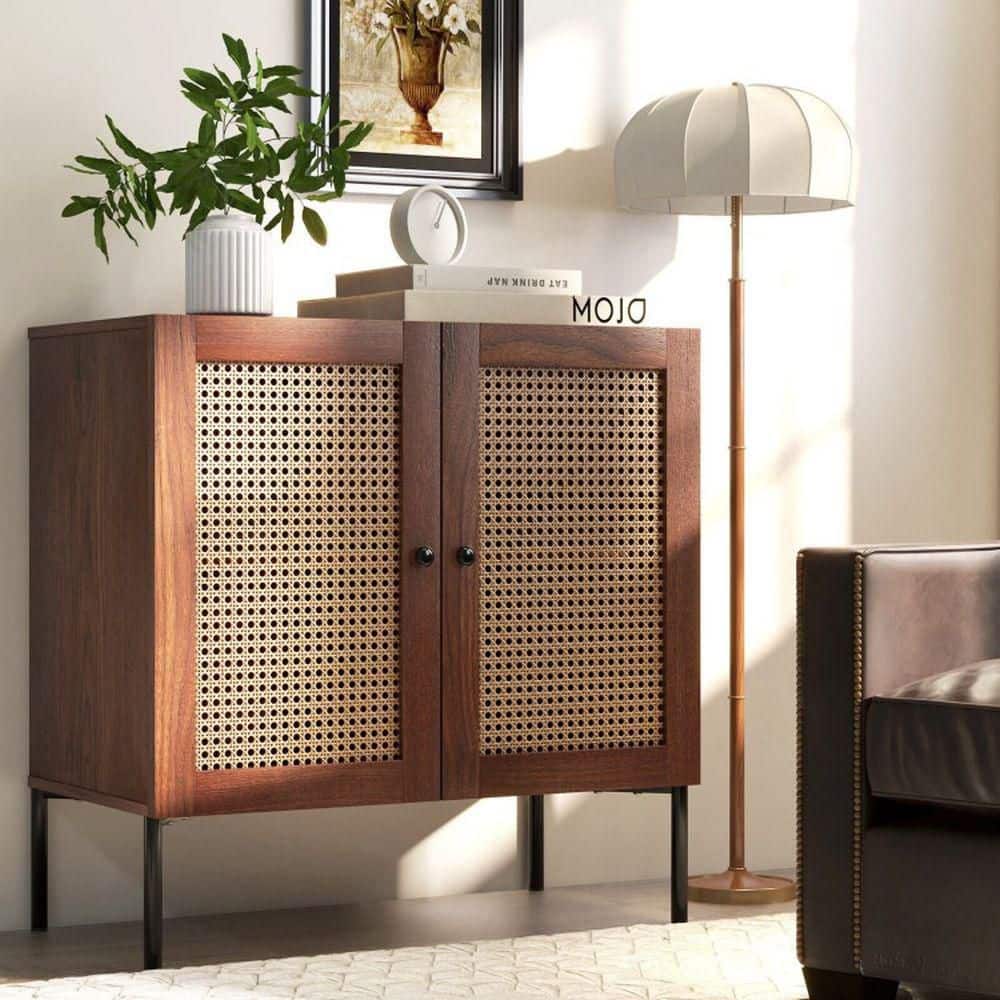 Brown Wood Sideboard Buffet with 2 Rattan Doors, Adjustable Shelf price history on PriceWatchPro