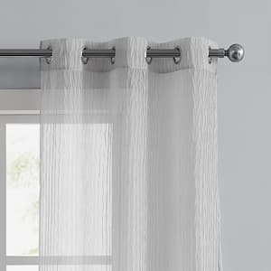 Juicy Crushed Textured Light Gray Polyester Solid 38 in. W x 84 in. L Grommet Indoor Sheer Curtain (Set of 2)
