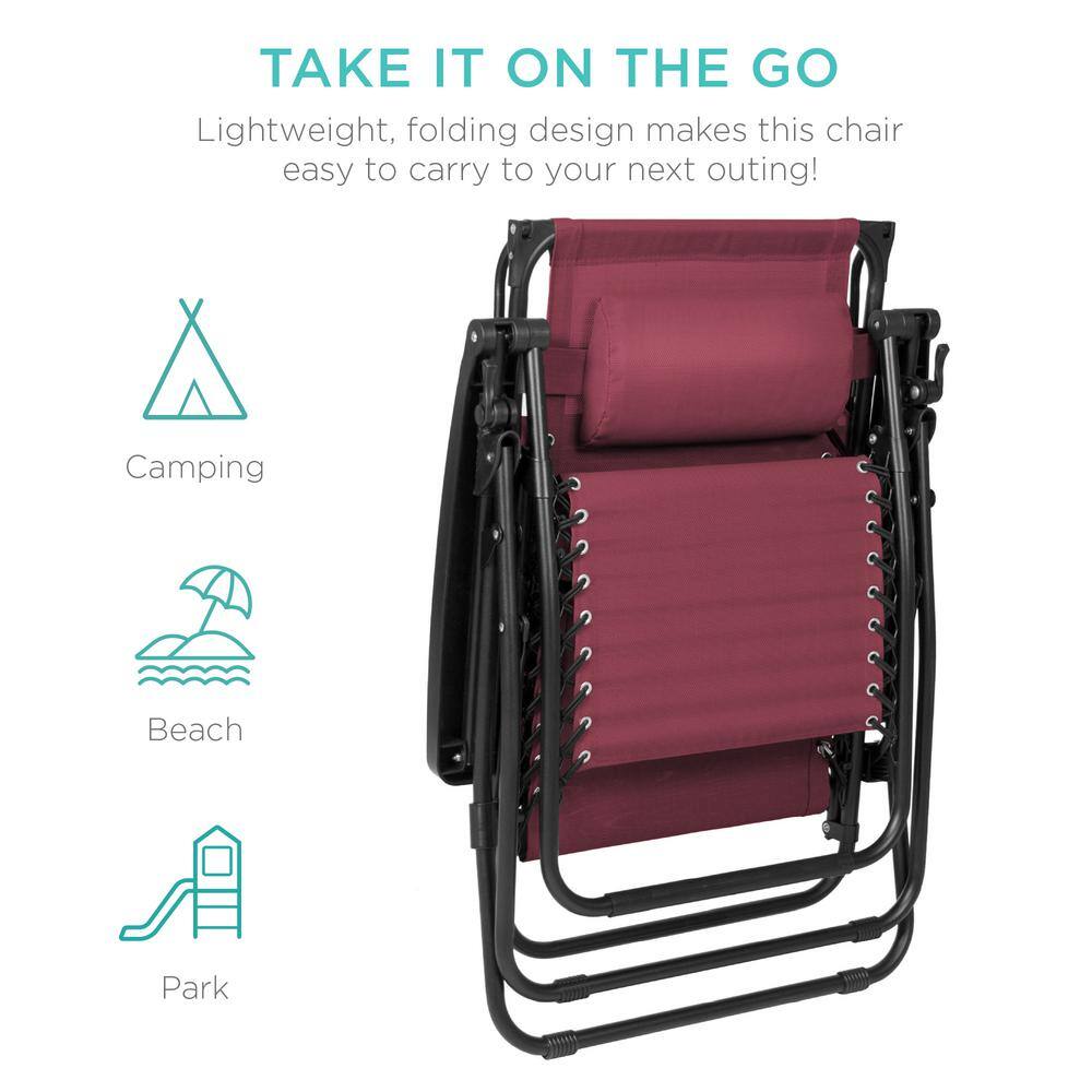 Burgundy Folding Zero Gravity Recliner with Canopy and Tray