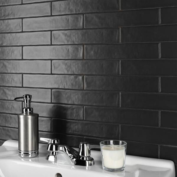 Chester 2 x 10 Ceramic Brick Look Subway Tile Merola Tile Black