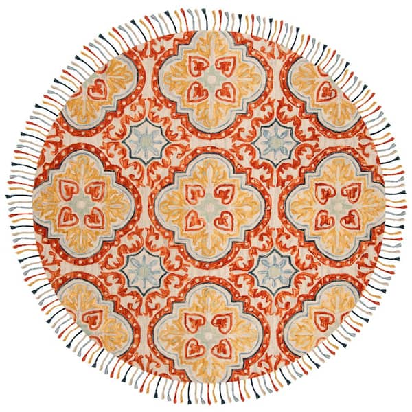 Aspen 5 ft. x 5 ft. Beige/Rust Oriental Round Rug