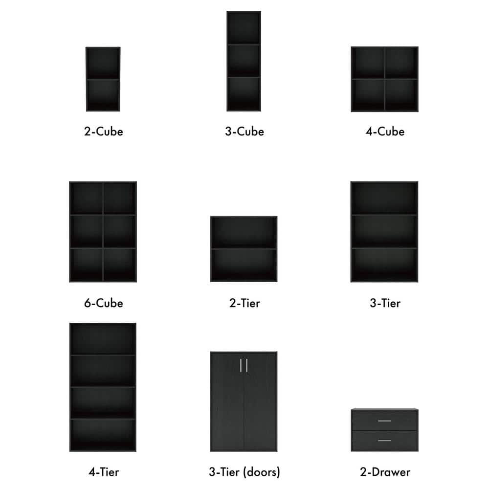 Black 6-Cube Stackable Wood Modular Bookcase