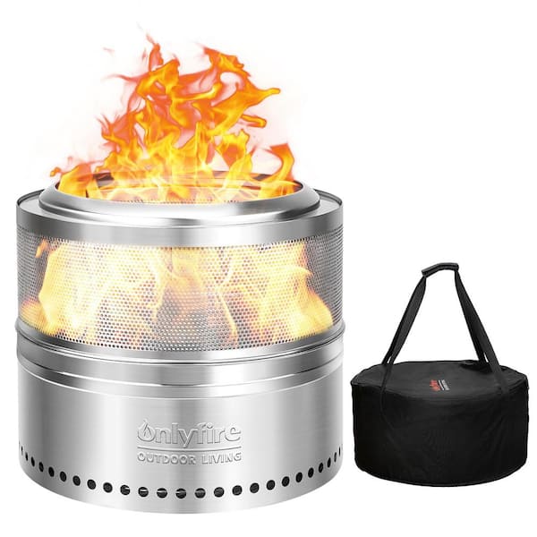 Hitechluxe Portable Hollow Style Smokeless Fire Pit 17 in. H in Stainless Steel with Carry Bag, Wood Burning Fireplace