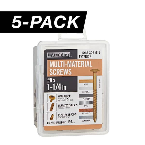 Everbilt 5-Pack #8 x 1-1/4 in. Brown 6-Lobe Star Drive Exterior Wafer Head Multi-Material Screw (5 lbs. / 845-Piece)