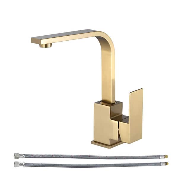 Single Handle Stainless Steel Deck Mount Bar Faucet Deckplate Not Included in Brushed Gold