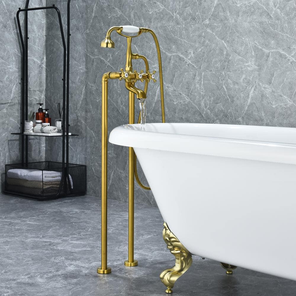 Brushed Gold Stainless Steel Freestanding Tub Faucet with Handshower