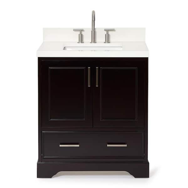 Stafford 30 in. W x 22 in. D x 36 in. H Single Sink Freestanding Bath Vanity in Espresso with Pure White Quartz Top