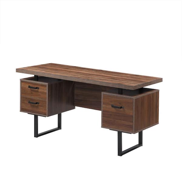 Welwick Designs HD8462 Rectangular 3-Drawer Writing Desk with Storage, Dark Walnut