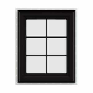 24 in. x 36 in. V-4500 Series Black FiniShield Vinyl Right-Handed Casement Window with Colonial Grids/Grilles