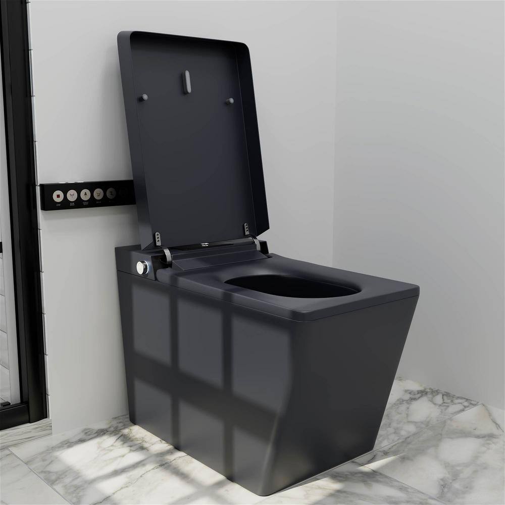 1Piece 0.8/1.2 GPF Dual Flush Square Smart Toilet Bidet Toilet in Matte Gray with Heated Seat