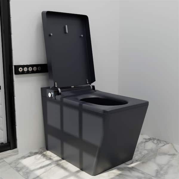 null 1-Piece 0.8/1.2 GPF Dual Flush Square Smart Toilet Bidet Toilet in Matte Gray with Heated Seat, Remote Control