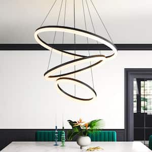 Lynde 31.4 in. 3-Light Integrated LED Black 3 Tiered Ring Unique Modern Chandelier Ceiling Light for Living/Dining Room