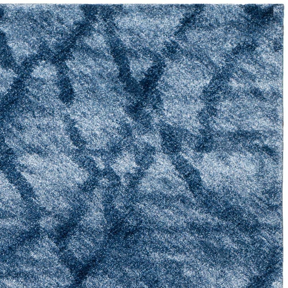 Blue and Dark Blue Abstract Shag 9' x 12' Rug