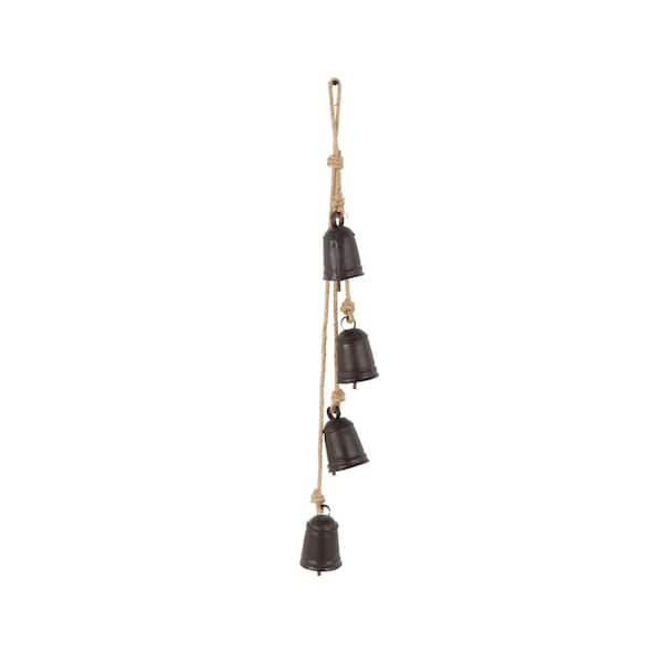 Black Metal Cluster Cluster Decorative Bells with Jute Hanging Rope