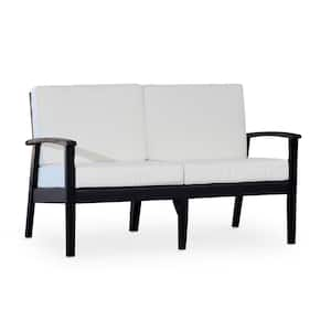 Espresso Eucalyptus Wood Outdoor Loveseat with Cream Cushions for Garden, Lawn, Backyard