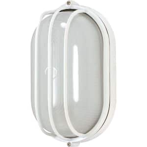 1-Light Outdoor Semi Gloss White Oval Cage Bulk Head with Die Cast