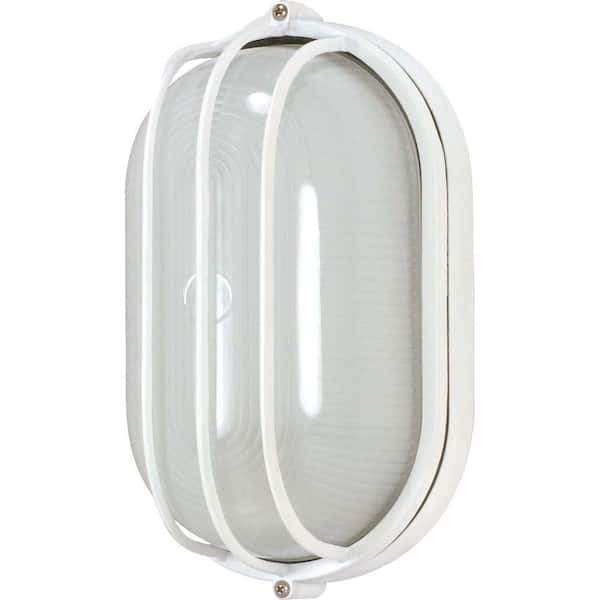 SATCO 1-Light Outdoor Semi Gloss White Oval Cage Bulk Head with Die Cast