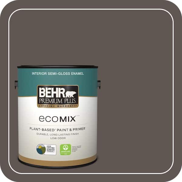 1 gal. #N140-7 Timber Brown Semi-Gloss Enamel EcoMix Plant-Based Interior Paint & Primer