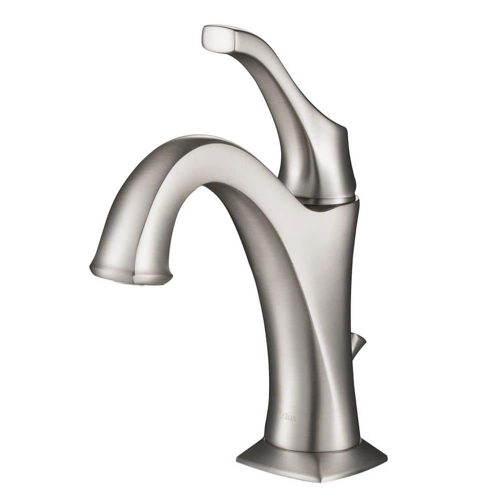 KRAUS Arlo Spot-Free all-Brite Brushed Nickel Single Handle Basin Bathroom Faucet with Lift Rod Drain and Deck Plate