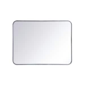 Timeless Home 24 in. W x 32 in. H x modern Soft Corner Metal Rectangle Silver Mirror