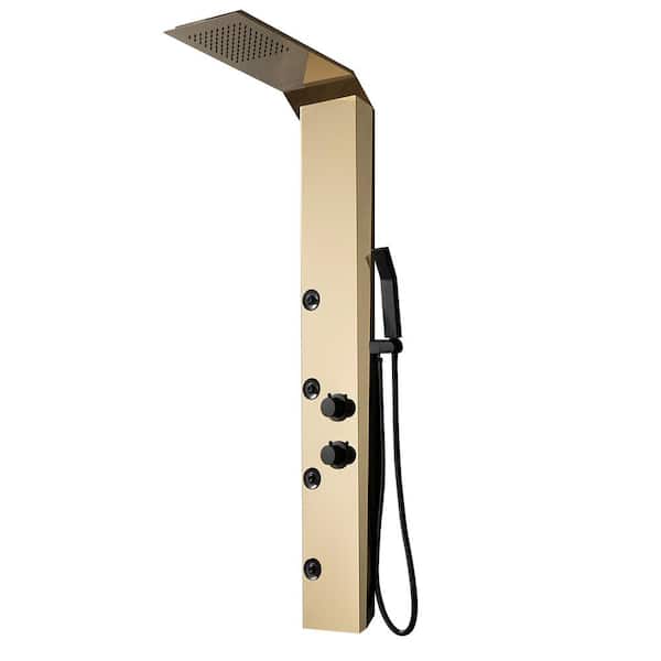 HOMEMYSTIQUE Dual 3-in-1 4-Jet Rainfall Shower Panel System with Rainfall Shower Head and Shower Wand in Black Gold