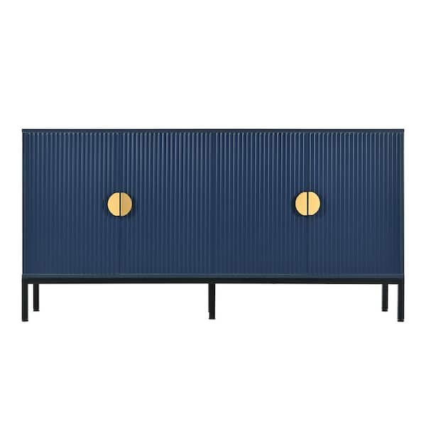 63 in. W x 15.7 in. D x 31.5 in. H Navy Blue Linen Cabinet with Sturdy Metal Legs and Semi-Circular Handles