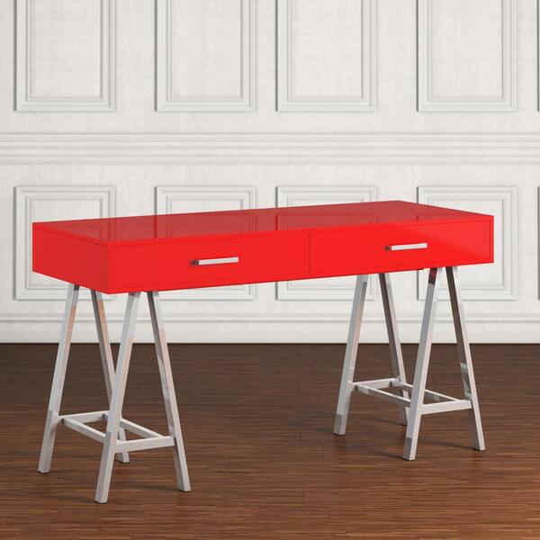 HomeSullivan Calamar Contemporary Red Writing Desk with Sawhorse Legs
