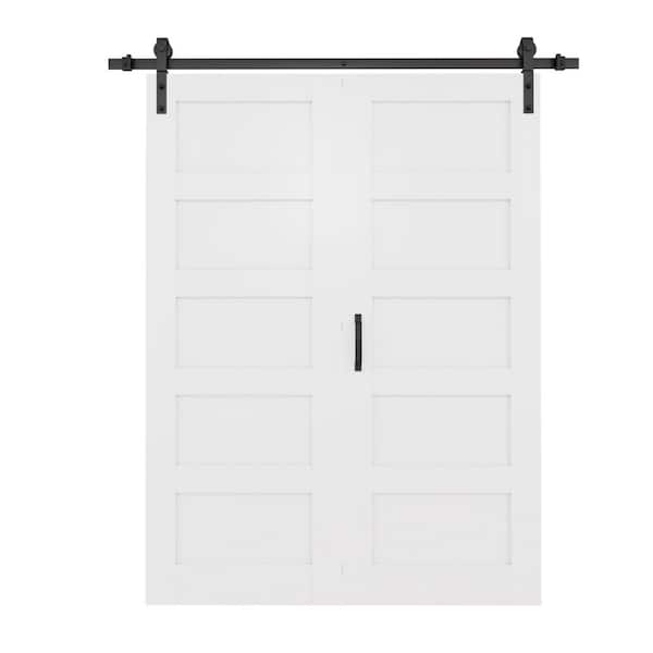 48 in. x 80 in. 5 Panel Solid Core White Primed MDF No Assembly Required Bifold Sliding Barn Door with Hardware Kit