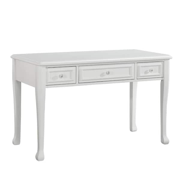 Picket House Furnishings 48 in. Rectangular White 3 Drawer Writing Desk with Built-In Storage