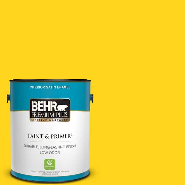 BEHR PREMIUM PLUS 1 gal. #S-G-390 Lemon Zest Satin Enamel Low Odor Interior Paint & Primer