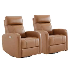 Monroe Saddle Genuine Leather Power Swivel Glider Recliner Chair with Double Layer Backrest for Living Room (Set of 2)