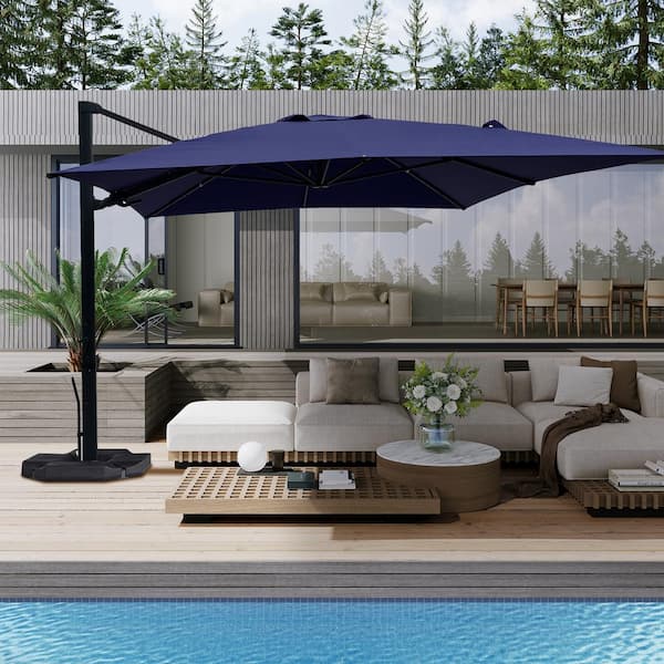 Boyel Living 10 ft. 360 ° Rotation Outdoor Patio Cantilever Umbrella Square with Base in Navy Blue