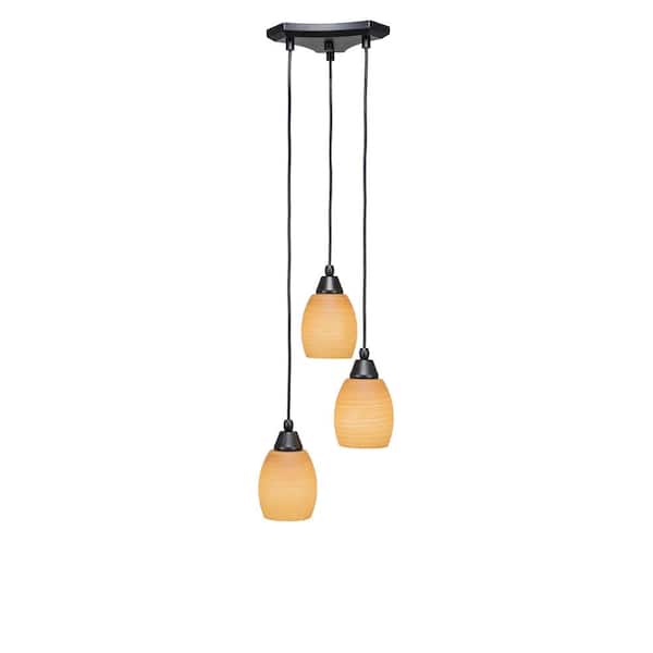 Unbranded Condor 3 Light Matte Black, Cluster Pendant Light with 5 in. Cayenne Linen Glass Shades, No bulbs included