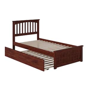 Mission Walnut Twin Platform Bed with Matching Foot Board with Twin Size Urban Trundle Bed