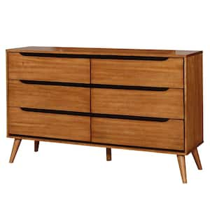 Lennart 6-Drawer Brown Dresser 35.88 in. H x 58 in. W x 17 in. D