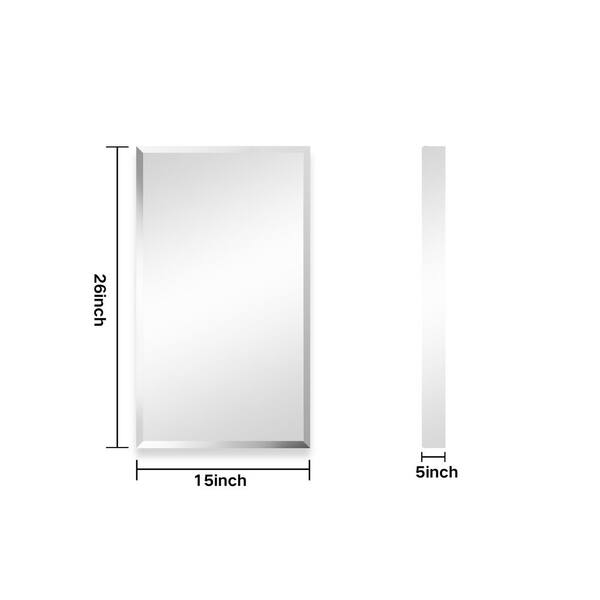 15 in. W x 26 in. H Silver Recessed/Surface Mount Medicine Cabinet with Mirror Bathroom Large Storage Left Swing