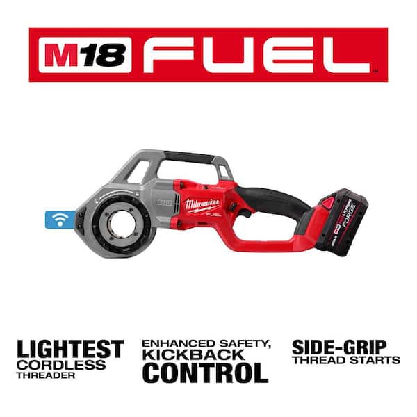 M18 FUEL One-Key Cordless Brushless Compact Pipe Threader Kit W/(2) 8.0Ah Batteries, 1/2 in. - 1-1/4 in. Aluminum Dies