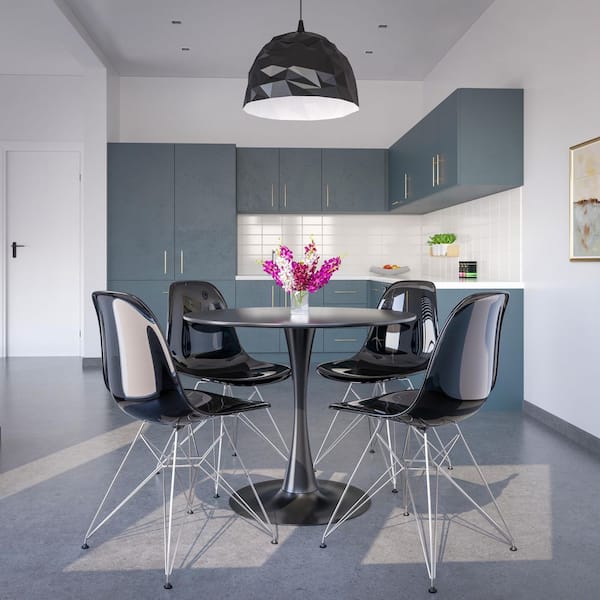 Cresco Modern Plastic Molded Dining Side Chair With Eiffel Chrome Legs Transparent Black Set of 2