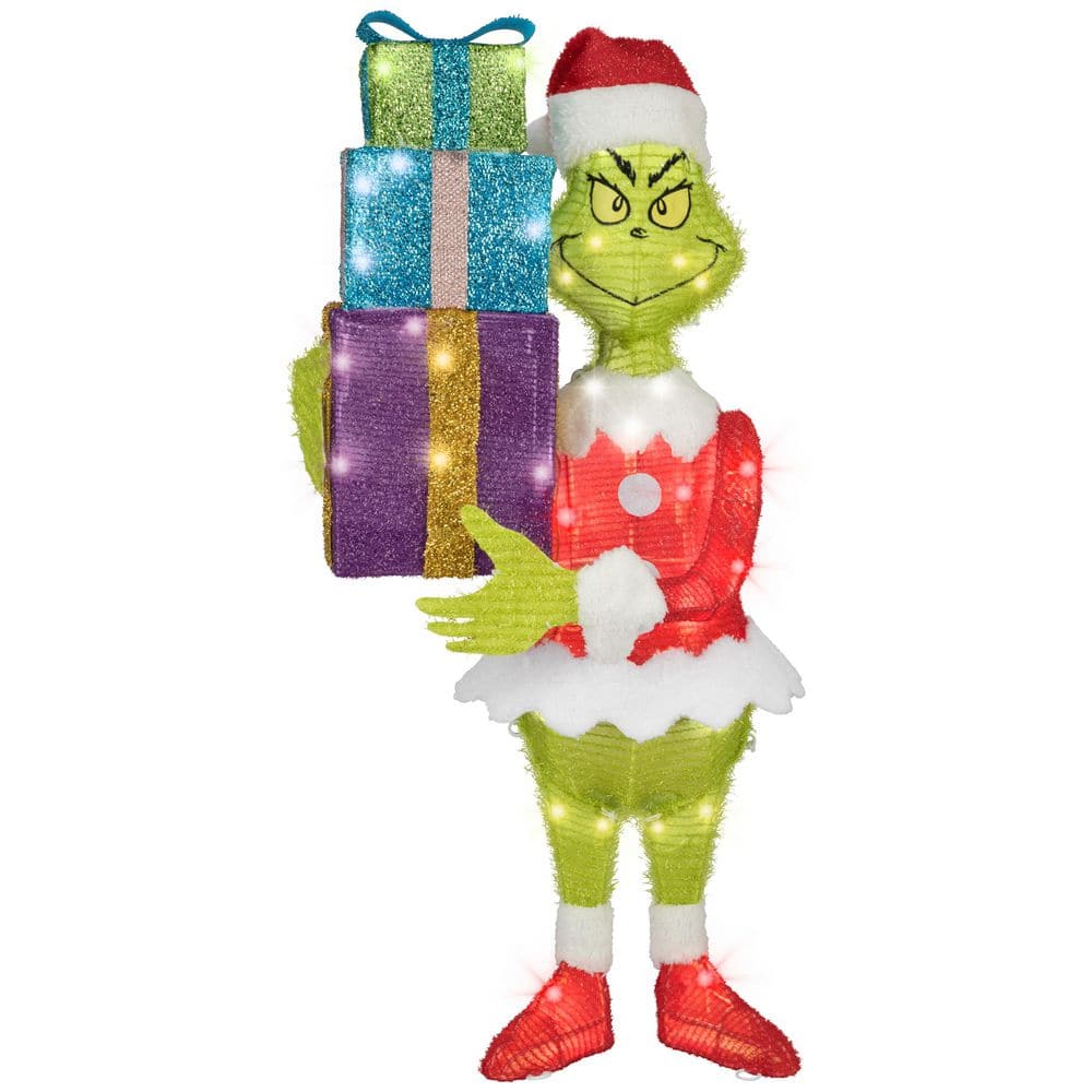 30 in. 3D Lighted Grinch with Present Stack Tinsel Sculpture Outdoor Christmas Decoration price history on PriceWatchPro