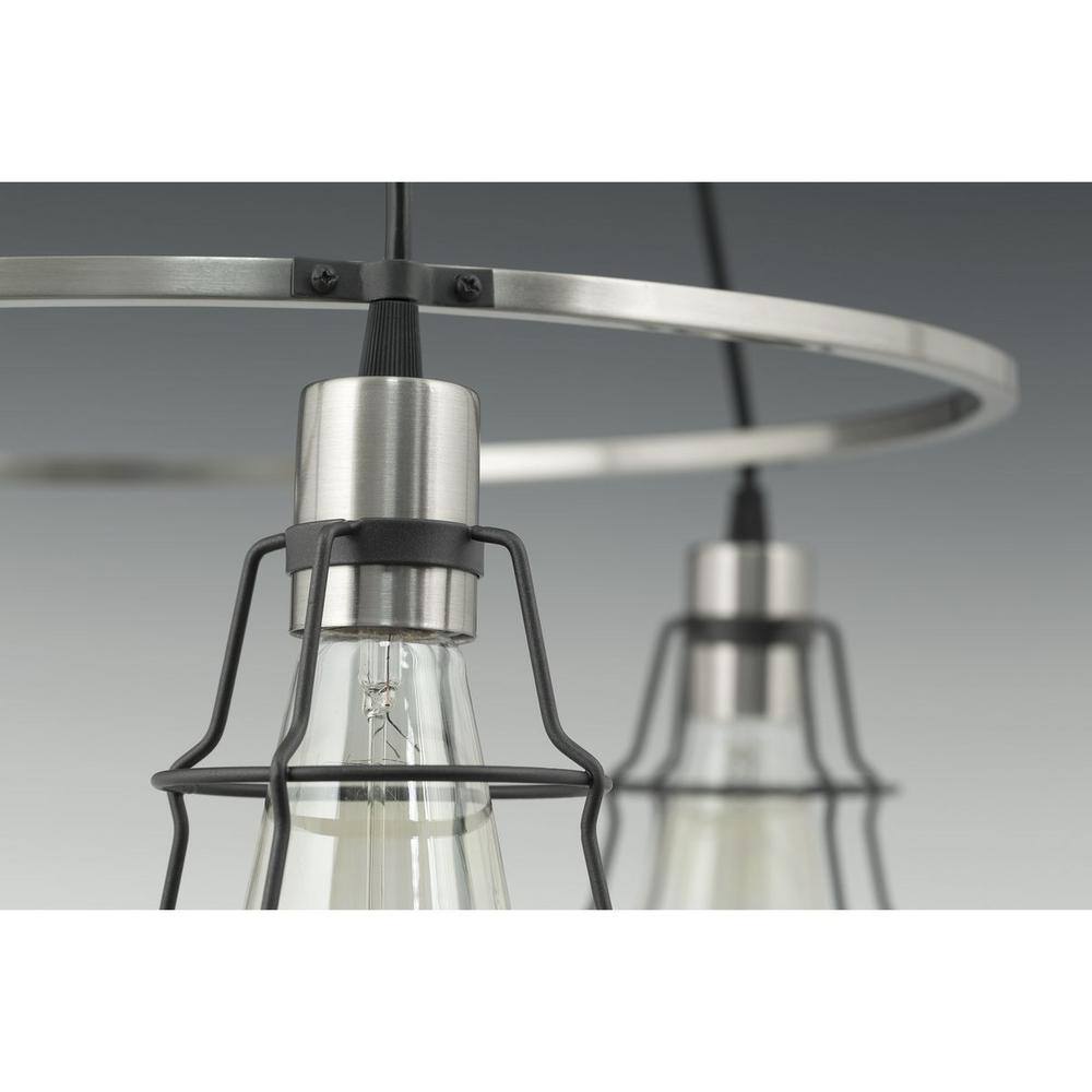 Graphite Black Industrial Three-Light Cage Chandelier