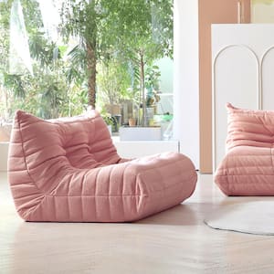 53.15 in. Teddy Armless Velvet Anti-Skip Modular Bean Bag 2 Seats Lazy Sofa Couch in Pink