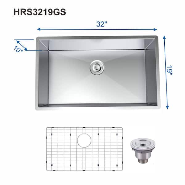 32.00 in. Single Bowl Drop-In/Undermount 20-Gauge Silver Stainless Steel Kitchen Sink with Grid and Strainer