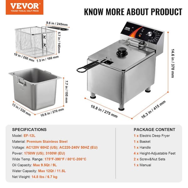 VEVOR Countertop Deep Fryers 12 Silver Deep Fryer with Cool