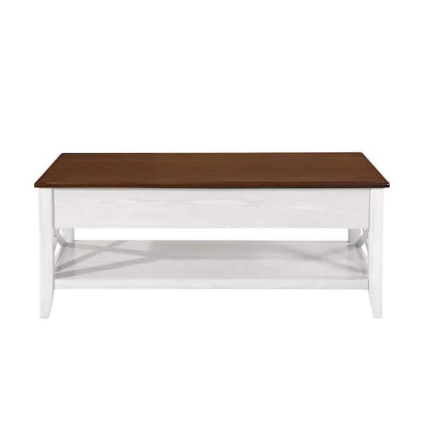 Noble House Decatur 48 in. Brown/White Large Rectangle Wood Coffee Table with Lift Top