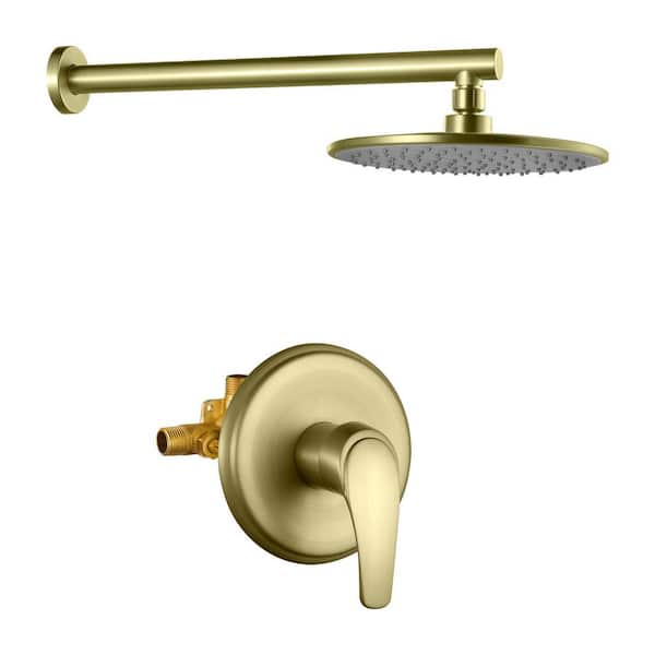Rainfull Single Handle 1-Spray 9 in. Shower Faucet 1.8 GPM Kit with Pressure Balance Valve in Brushed Gold