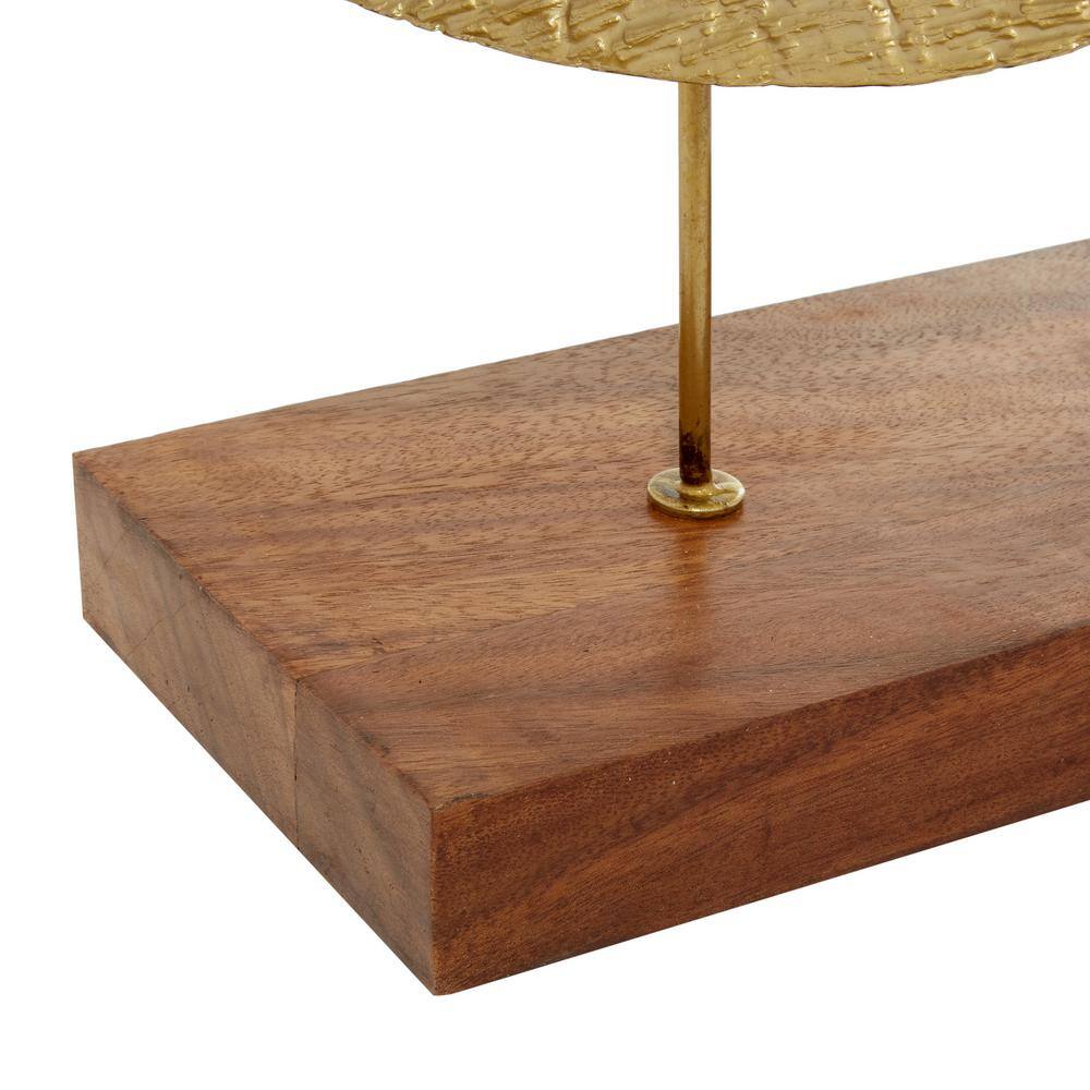 Gold Metal Geometric Plate Sculpture with Wood Stand